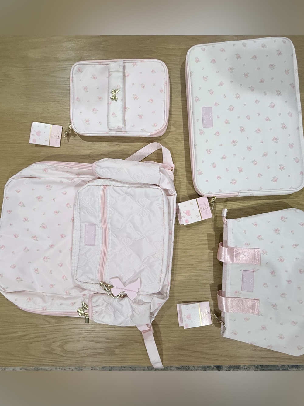LoveShackFancy Kids Light Pink Quilted Backpack & Floral Organizer Set - NWT